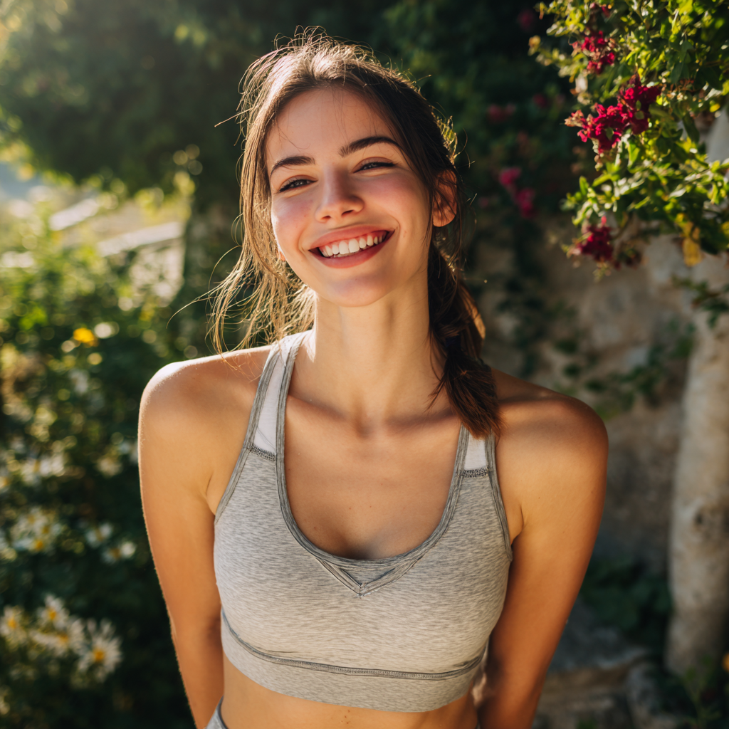 Fiatal európai nő tudatos légzéssel gyakorol jógát, koncentrált arckifejezéssel, természetes fényű térben